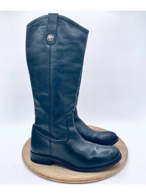 Frye Melissa Boots Womens 7 Black Leather Pull On Mid Calf Riding Western